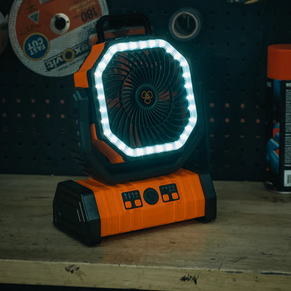 Portable Camping Fan with Remote & LED Light | 360 Rotating | Hanging